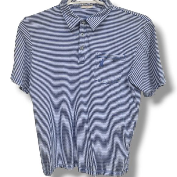 Johnnie O Polo Men Size 14 Blue And White Striped 100% Cotton - Picture 2 of 4